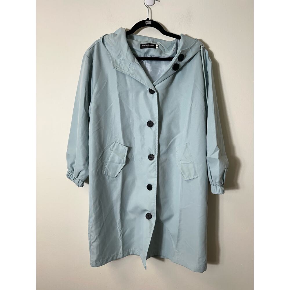 Vogue Homme Light Blue Hooded Button Front Jacket Sz L